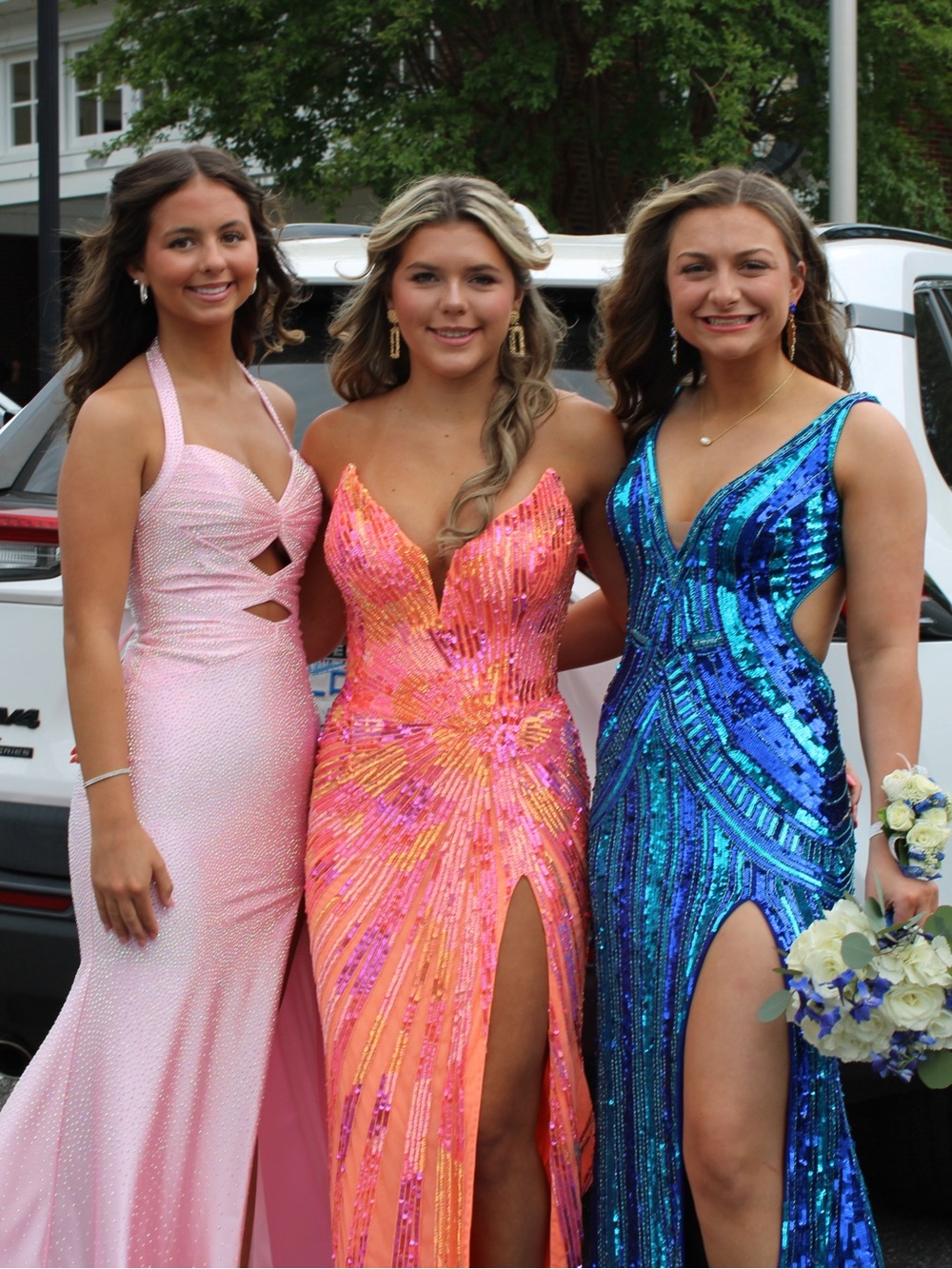 Sparkling Coral-Orange Sequin Prom Dress with Plunge V-Neck - Picture 3 of 5